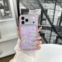 Coque de téléphone antichoc à motif floral girly avec incrustation de diamants et bordure en PC imprimé époxy, très vendue pour iPhone 17 PRO/18 PRO