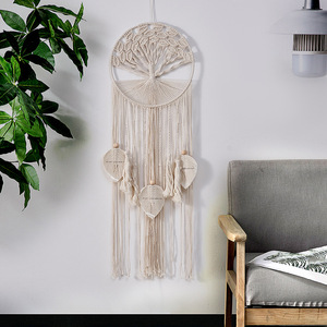 Macramé bohemio hecho a mano <span class=keywords><strong>para</strong></span> colgar en la pared, cuentas de madera ecológicas y tapiz de hojas <span class=keywords><strong>para</strong></span> la decoración del dormitorio del hogar, técnicas tejidas - Product Image 3