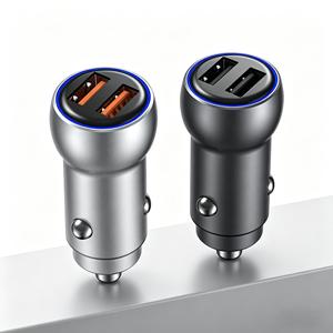 Chargeur de voiture double USB avec anneau LED bleu |   Charge rapide QC3.0, sortie 3.1A |   Adaptateur universel pour voiture pour iPhone - Product Image 1