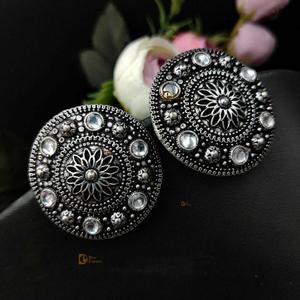 Round Shape <b>Oxidized</b> Stud Earrings for Girls for Casual Party Wear for Women Handmade Bulk Product - Product Image 1