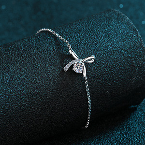 Wholesale Custom Made Fine S925 Sterling <b>Silver</b> Moissanite <b>Bracelet</b> Bow <b>Bracelet</b> <b>Adjustable</b> Women Jewelry - Product Image 5