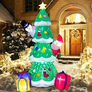 7-футовая надувная новогодняя елка с милым Санта-Клаусом и снеговиком, светодиодное освещение, украшение для рождественского внутреннего сада