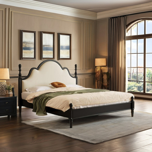 Massello legno rovere mobili Custom paese americano retrò di lusso <span class=keywords><strong>letto</strong></span> matrimoniale semplice intagliato colonna romana Soft Pack moderno <span class=keywords><strong>letto</strong></span> a parete - Product Image 1