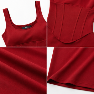 A&J <b>Custom</b> Logo OEM ODM Manufacturer Wholesale Private Label 200G Square Neck Corset Bodycon Maxi <b>Dress</b> Women OEKO-TEX BSCI - Product Image 2