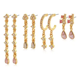 Fashion jewelry cusztomied alloy rhinestone link chain tassel drop gold plating HOOP stud Earrings for women