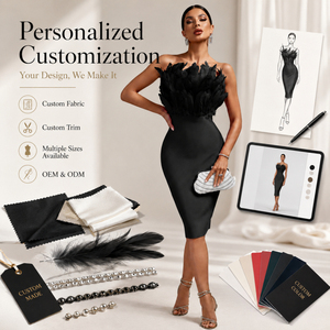 <span class=keywords><strong>Robe</strong></span> de soirée élégante noire en plumes sans bretelles, moulante, mi-longue, sexy, pour femme, <span class=keywords><strong>robe</strong></span> de <span class=keywords><strong>cocktail</strong></span> - Product Image 5