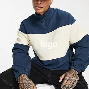 Wholesale custom embroidery logo colorblock fleece oversized hoodie casual quarter zip pullover