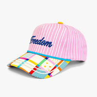 Casquette de baseball structurée à 5 panneaux avec logo brodé 3D personnalisé, motif rayé et à carreaux, color block, avec cordon, fabricant BSCI