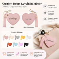 Miroir de poche compact en cuir PU avec logo personnalisé en forme de cœur rotatif, miroirs avec porte-clés pour le maquillage en voyage