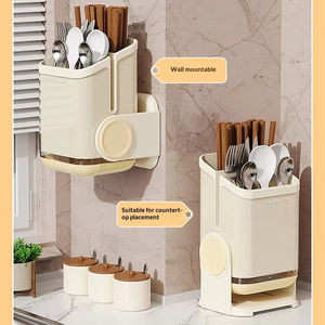 Support mural de cuisine en plastique sans perçage pour baguettes, design rotatif, double usage, pour comptoir - Product Image 2