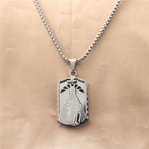 Stainless Steel Dog Tag Pendant With Religious Figure Men's Necklace Retro Style Gift Jewelry 12046 - Product Image 1