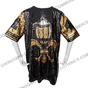 YIZHIQIU nach maß 2XL New Orleans Schwarz und Gold Saint pailletten fußball jersey