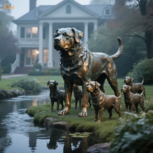 Escultura animal de fundición de bronce grande moderna parque al aire libre personalizada estatua de bronce Rottweiler y cachorros de tamaño real para decoración pública - Product Image 1