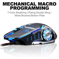 Souris de jeu T-WOLF V6 mécanique à programmation macro, 4 couleurs lumineuses, 1200-3600 DPI, 6 boutons, en stock pour ordinateur de bureau et ordinateur portable
