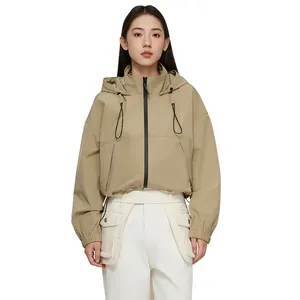 2024 Fashion Windbreaker Jacket Crop Outdoor Jacket Waterproof Jackets Adjustable Hem Cargo Vintage Casual for Women 1 Piece