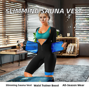 High Quality Blue-Coating Women's Slimming Sauna Vest Hotel Use Waist <b>Trainer</b> <b>Weight</b> Loss Sweat Suit Neck Zipper Closure All - Product Image 2