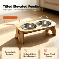 Support surélevé en bois pour gamelles antidérapant avec double gamelle en acier inoxydable pour chats et chiens de petite taille