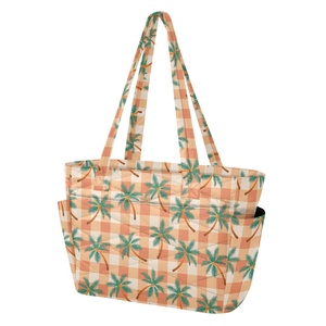 กระเป๋าถือแฟชั่นลายต้นปาล์ม พิมพ์ตามสั่ง ผ้าโพลีเอสเตอร์แบบเย็บติดกัน กระเป๋าโท้ทใบใหญ่สำหรับผู้หญิง กระเป๋าสะพายไหล่พร้อมช่องใส่ของด้านข้าง - Product Image 2