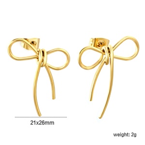 Pendientes de Aro con Lazo, Resistentes al Agua y al Deslustre, Chapados en Oro de 18K, con Corazón y Lazo, de Acero Inoxidable, para Mujer, Venta al Por Mayor - Product Image 2