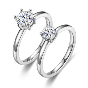 טבעת אירוסין משובצת יהלומים נירוסטה אירוסין טבעת אירוסין לתכשיטי חתונה - Product Image 1