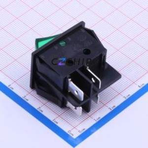 R210-C5L-BG Rocker Switch Through hole Component (THT) Switch Concave Bend Solder Tab Green 16A - Product Image 1