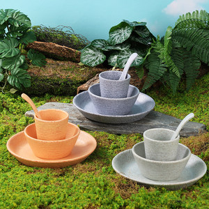 Kang'er Retro Mountain Style Hot Pot <b>Restaurant</b> Table <b>Set</b> 4-Piece Melamine Creative Bowl, Plate, Cup and Spoon <b>Set</b> (Logo - Product Image 1