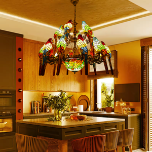 Lampe à Suspension Tiffany Vintage <span class=keywords><strong>Baroque</strong></span> Moderne Vitrail Perroquet Oiseau Inversé Église Hall Lustre Chambre <span class=keywords><strong>Plafonnier</strong></span> - Product Image 2
