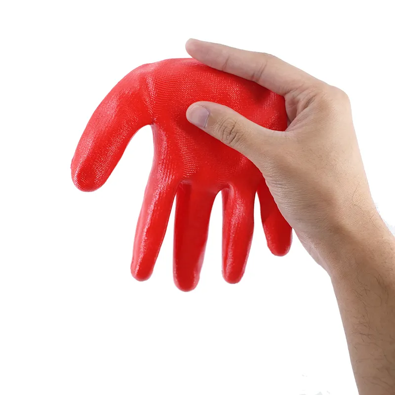 Usine en gros 13g blanc polyester rouge finition enduite de nitrile gants de travail en nitrile de sécurité