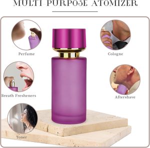Flacon de parfum en verre rond fantaisie givré coloré de 50 ml, rechargeable, avec bouchon à vis et impression sérigraphiée, personnalisable et luxueux - Product Image 4