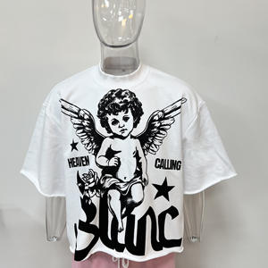 T-shirt court en molleton français personnalisé 350 GSM, blanc, délavé, col épais, impression DTG, ourlet brut, coupe ample, pour homme - Product Image 1