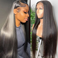 Peluca de cabello humano virgen brasileño 13x4 Virgen al por mayor de densidad 200 hueso sin pegamento recto encaje suizo frontal HD encaje para mujeres negras