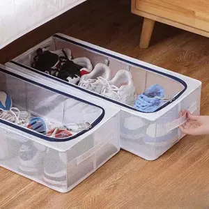 Hoge Kwaliteit Transparante Pvc Mesh Schoen Opbergdoos Waterdichte Stofdichte Opvouwbare Kleding Schoenen Onder Bed Organizer Opbergdoos