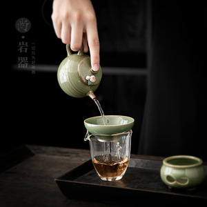 Ceramic Tea <b>Strainer</b> Celadon Green Round Kung Fu Tea Set Accessory Filter <b>Mesh</b> Infuser Without Lid Afternoon Tea Use - Product Image 3