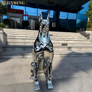 カスタマイズされた屋外ステンレス鋼電気メッキ犬像ホームデコレーション犬の彫刻ガードドーベルマン犬の彫刻 - Product Image 4