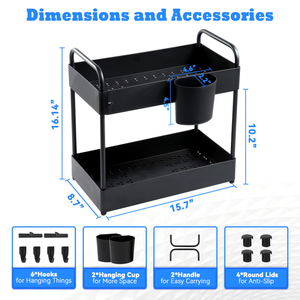 Двухуровневый пластиковый органайзер под раковину для ванной и кухни, полка для хранения шкафов с крючками для подвешенных чашек - Product Image 3