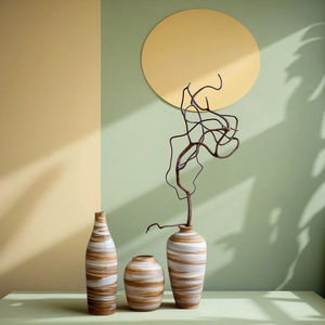 Vase de table en céramique en bambou tressé vintage moderne, forme irrégulière, design peint à la main, décoration écologique pour anniversaire, salon - Product Image 4