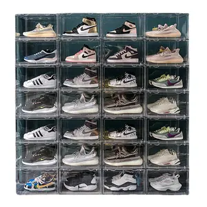 Kotak penyimpanan sepatu organizer transparan wadah sepatu dapat ditumpuk kotak plastik tempat pajangan sepatu