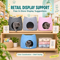 Vente en gros de niche pour chat en feutre polyester personnalisée, lit-caverne pour chat d'intérieur avec design oreilles de chat, OEM, abri pour animaux de compagnie