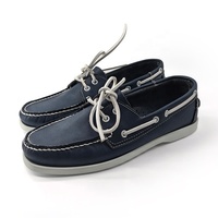 Mocassins bateau pour hommes en cuir véritable bleu classique de haute qualité, à plateforme, souples, décontractés, pour la marche pieds nus