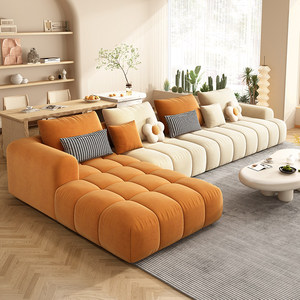 Set di Divani di Alta Gamma <span class=keywords><strong>in</strong></span> Stile Nordico Crema con Linee Rette per Soggiorni di Piccole Dimensioni, Divano Moderno <span class=keywords><strong>in</strong></span> Tessuto Design a Blocco di Tofu - Product Image 2