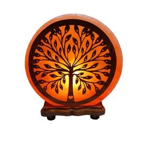Lámpara de sal de forma redonda de color rosa oscuro del Himalaya, placa de diseño de madera Ayat 3D, empresa Sian - Product Image 1