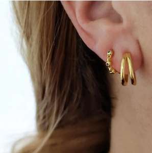 Gioielli minimalisti in argento Sterling 925 placcato oro 18 carati moderni piccoli doppi cerchi doppi orecchini a cerchio Duo per le donne - Product Image 5