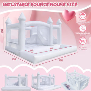 Casa de rebote blanca de 15 pies, casa de rebote comercial de PVC 100% con tobogán, casa de burbujas de globo inflable, fiesta de boda, 15x15x10 pies - Product Image 5