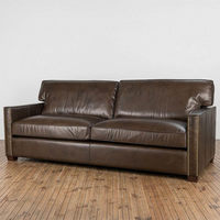 Amerikanisches Vintage L-förmiges Holz-Leder Dreisitzer-Sofa Ölgewachst Wohnzimmer Villa Hotel Zigarrenbar
