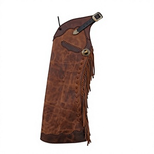 Western Full Length <b>Leather</b> Chaps With Fringe And Tassel Trim For Horse Riding Wear - Product Image 1