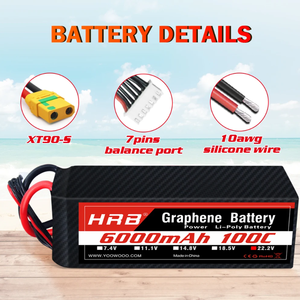 Batería de grafeno HRB 6S Lipo 22.2V 5000mAh 6000mAh 4000mAh 3300mAh 100C para Dron EC5 XT90-S con antichispas para Helicóptero - Product Image 5