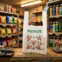 Sacs de courses personnalisés biodégradables en PE, écologiques, à soufflets latéraux, longueur manche, pour l'épicerie et le stockage alimentaire, impression offset