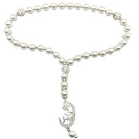 Collier de perles islamique en argent 925 plaqué rhodium avec pendentif croissant pavé de cristaux 6-8 mm, cadeau de l'Aïd pour femme, vente en gros, personnalisable