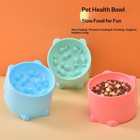 Mangkuk Makanan Kucing Anjing Anti-Tersedak, Mangkuk Makan Lambat, Plastik Food Grade, Desain Tinggi Melindungi Leher, 3 Warna