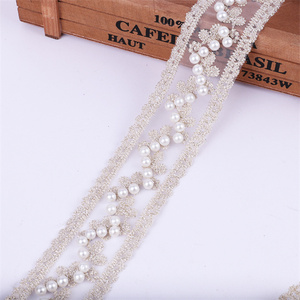 Cinta de encaje de cuentas de perlas de moda de gran venta, recorte de encaje de cuentas blancas y negras para decoración de vestidos - Product Image 6